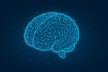 Human brain showing digital data connections and processing. Concept of artificial intelligence, machine learning, and human intelligence