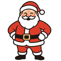 Confident Santa Vector. Santa stands confidently with hands on hips, exuding a sense of readiness and joy. His plump figure and rosy cheeks are highlighted by the. Vector illustration