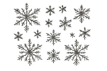 Ornate Snowflake Collection. Collection of ornate snowflakes of varying sizes, each uniquely detailed with delicate patterns and symmetrical shapes. The snowflakes. Vector illustration