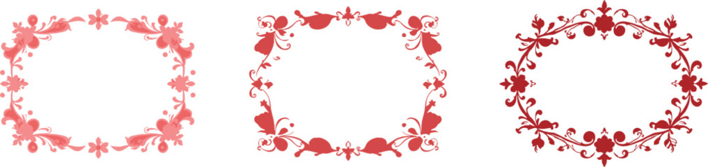 Decorative Red Floral Frames for Romantic Cards and Invitations 


