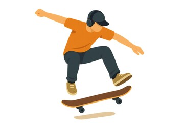 Obraz premium Young man doing a skateboard ollie, balancing in mid air. Active teenage lifestyle and extreme sport concept