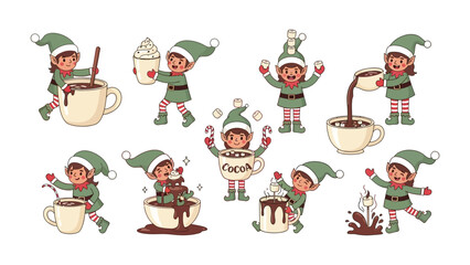Christmas Elf's cocoa: A playful Christmas elf meticulously prepares a delicious cup of cocoa, filling the air with festive cheer and warmth, capturing the essence of the season.