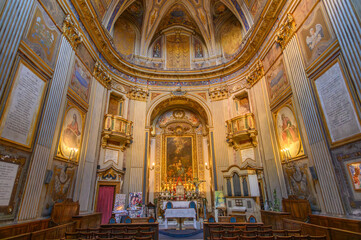 Interior of the Church of the Santissimo Sacramento, an oratory in Rome, in the Trevi district, located in Piazza Poli, along Via del Tritone