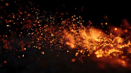 Abstract fire stream of sparkling particles dynamic burning flow on dark background perfect for visual effects and motion graphics