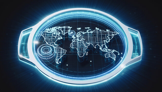 Digital World Map: A cutting-edge digital representation of the world map, pulsating with futuristic technology and glowing with neon accents.