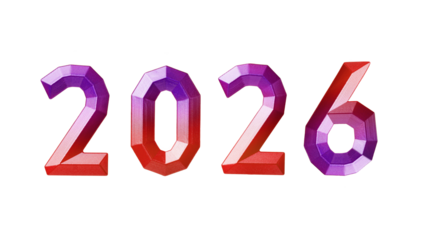 Gradient purple and red numbers forming year 2026 on transparent background