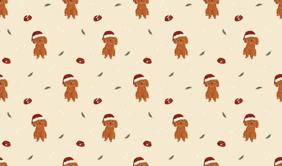 Toy poodle christmas seamlress pattern
