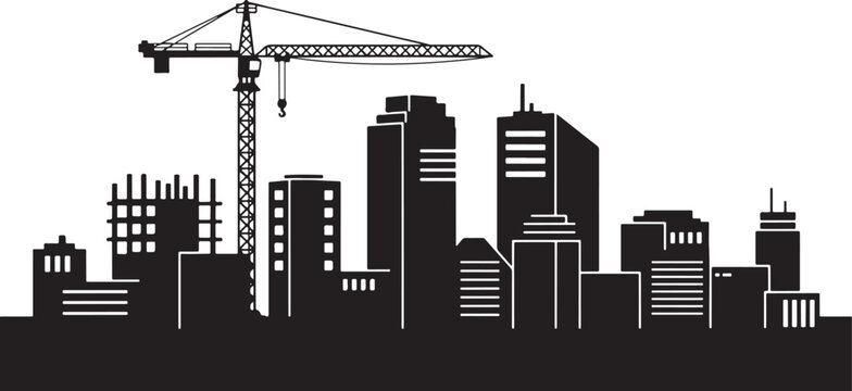 Cityscape Silhouette with Construction Crane and Buildings urban skyline - Powered by Adobe