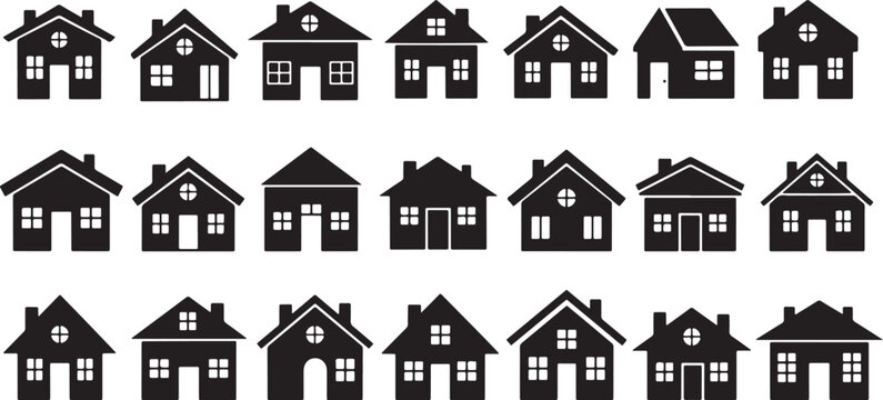 Collection of Black House Icons on White Background Keywords: house, home, building, icon