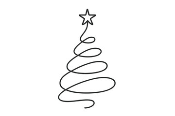 Minimalist Christmas Tree. Single continuous line forms a stylized Christmas tree topped with a star, spiraling upward in a minimalist design. The simplicity and. Vector illustration