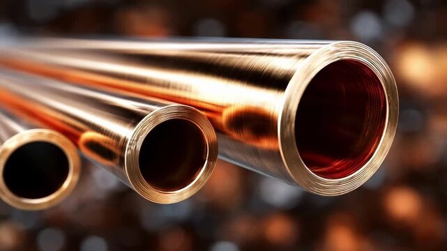Close medium shot of highstrength copper tubes displaying smooth cylindrical surfaces illustrating versatility in construction and mechanical systems.
