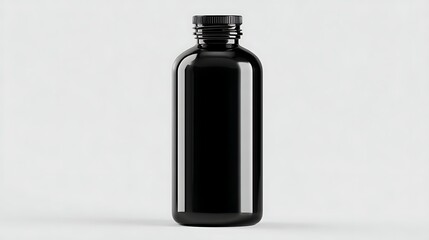 Awesome photo of sleek tall opaque black glass bottle with a black screw on cap.