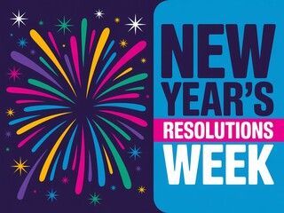 Celebrate new year s resolutions week with a vibrant burst of colorful fireworks and bold typography