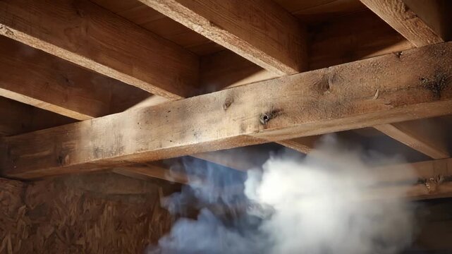 Medium shot of residential pressure treatment highlighting wooden beams being soaked in protective solution for home construction