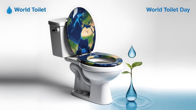 World toilet day awareness concept with environment themed toilet and water drop