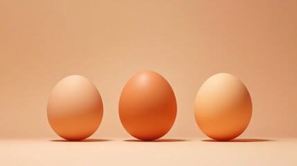 Three eggs of different shades of brown, arranged in a row.