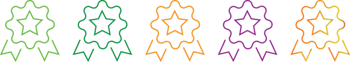 Colorful Outline Star Award Badges Set. Premium Quality, Best Choice & Satisfaction Guarantee Vector Icons