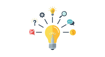Spark innovative ideas with this bright lightbulb and business icons, perfect for illustrating business growth and marketing strategy in presentations today