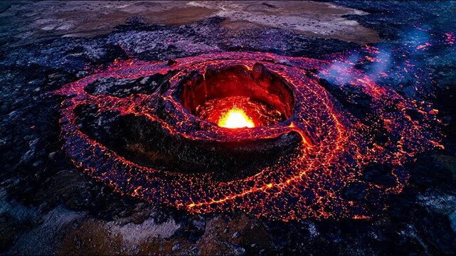 Active Volcano Crater with Lava Flow