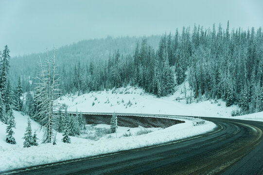 Snow conditions in the end of May, on US Rt 26. State of Wyoming