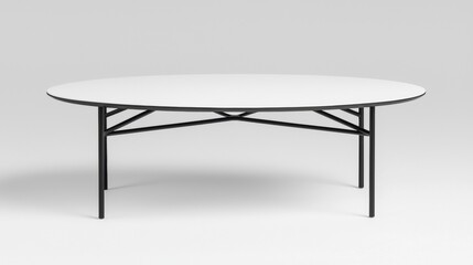 A white table with black legs and a black top.