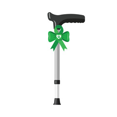 &ldquo;Medical walking cane with green awareness ribbon and support symbol &ndash; disability aid illustration for health care and charity themes&rdquo;