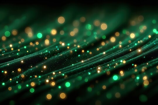 Vibrant emerald texture with golden and turquoise bokeh, abstract luxury design ideal for elegant projects, backgrounds or celebration graphics