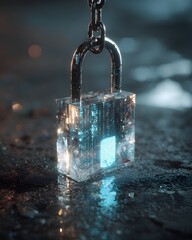 Modern Security Concept with Glowing Fingerprint and Chain Lock Representing Data Protection and Digital Safety a Futuristic Illustration of Cybersecurity and Biometric Authentication