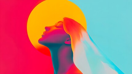 Serene profile with a colorful sun in an abstract art style.
