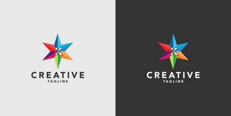 Digital colorful abstract icons, elements and symbols with initial K logo, template