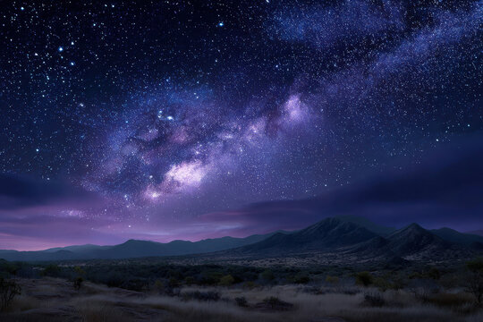 Night sky filled with stars over a mountain landscape in a tranquil setting
