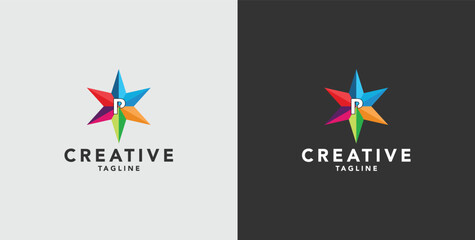 Digital colorful abstract icons, elements and symbols with initial P logo, template