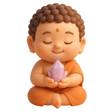 Peaceful Little Buddha Holding Pink Crystal