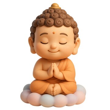 Little Buddha in Prayer on Pastel Cloud