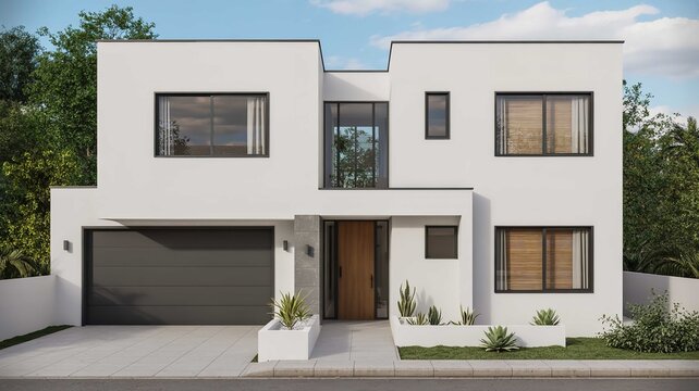 Modern two-story house exterior minimalist architectural design showcasing a contemporary home with clean lines and a flat roof