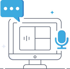 Digital communication with microphone and computer business flat vector illustration