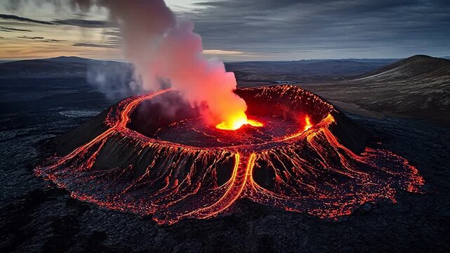 Active Volcano with Lava Flow