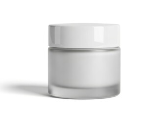 Frosted glass cosmetic jar with white lid isolated on white background