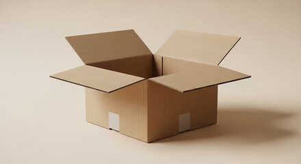 Empty open cardboard box on a neutral background