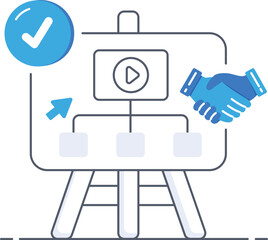 Process board with handshake collaboration for business meeting flat vector illustration