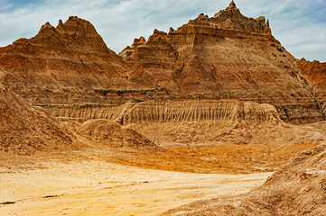 Badlands National Park in South Dakota. The rugged beauty of the Badlands draws visitors from...