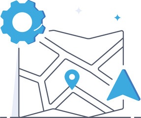 Navigation optimization with location pointer gear Flat vector illustration