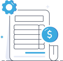 Analyzing financial report with gear coin paper Flat vector illustration