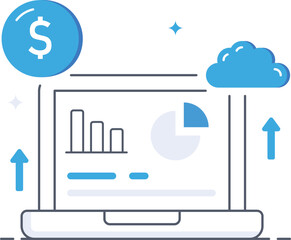 Analyzing financial growth using cloud finance graph chart Flat vector illustration