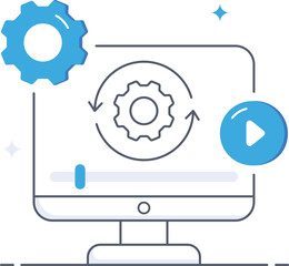 Automated process on computer screen with setting gear Flat vector illustration