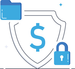 Financial data protection with security shield and padlock Flat vector illustration
