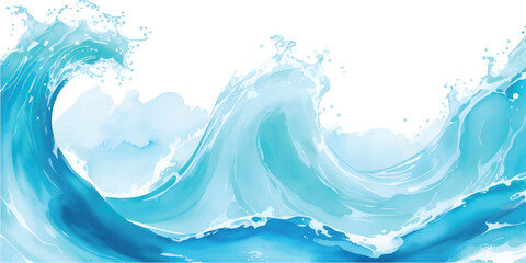 Vibrant blue water splash and abstract waves capture the essence of clean, fresh nature, isolated on a white backdrop with flowing ripples and clear bubbles