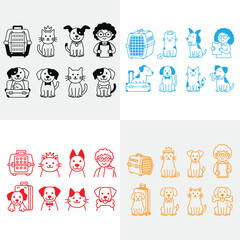 Fototapeta premium Seamless pattern vector set of social media icons with funny cartoon animal faces