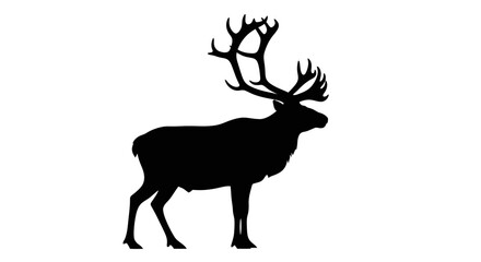 Majestic Caribou or Reindeer Silhouette Icon with Large Antlers Isolated on White Background