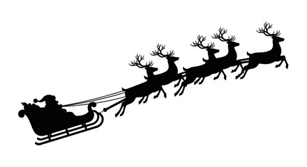 Iconic Silhouette of Santa Claus Flying in Sleigh Pulled by Reindeer